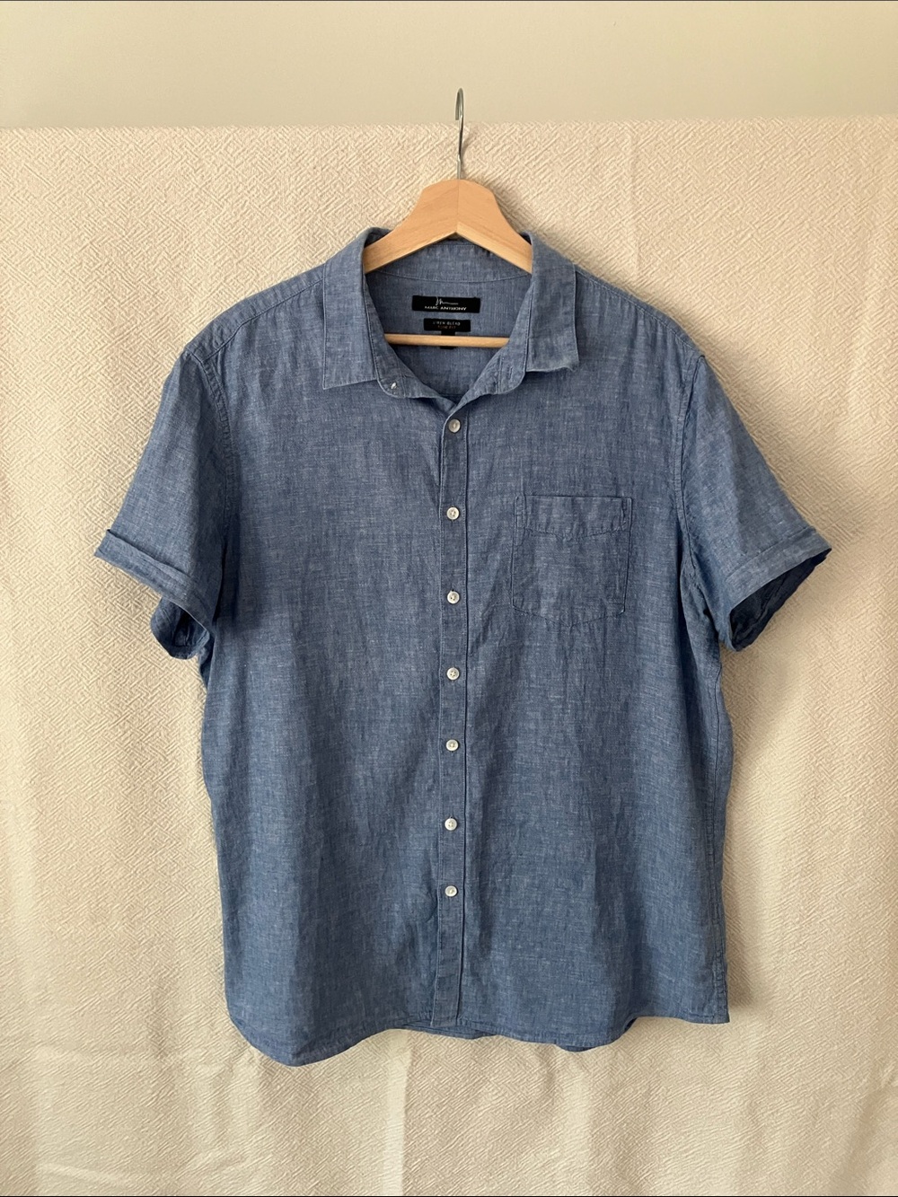 Marc Anthony Linen Blend Slim Fit Short Sleeve Button Down Shirt